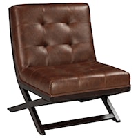 Wood X-Base Armless Accent Chair with Brown Faux Leather