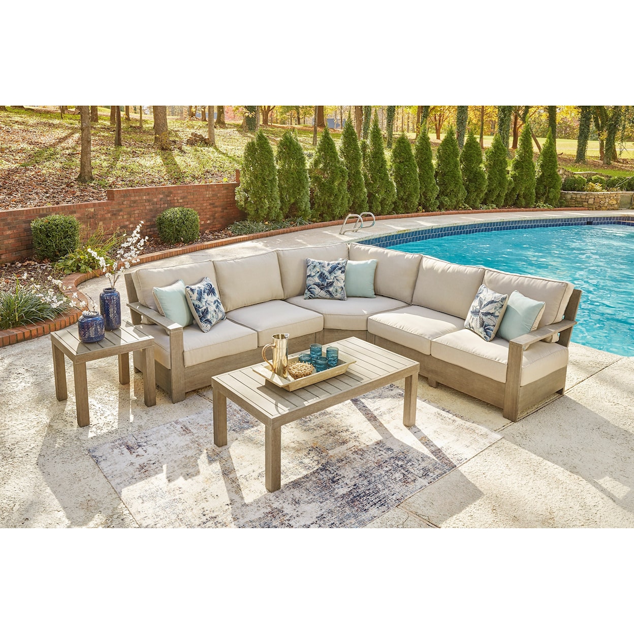 Benchcraft Silo Point Outdoor Sectional Set with Tables