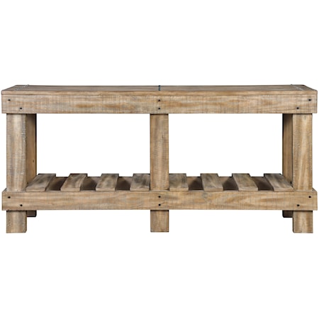 Solid Wood Rustic Console Sofa Table with Slat Shelf