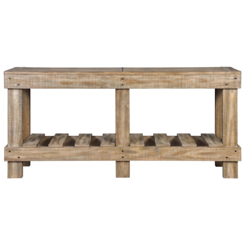 Solid Wood Rustic Console Sofa Table with Slat Shelf