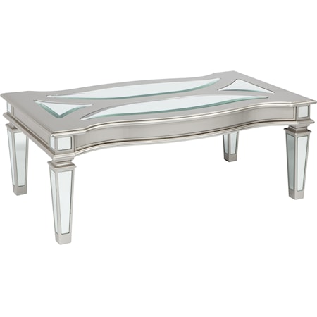 Silver Finish Rectangular Cocktail Table with Mirror Panels