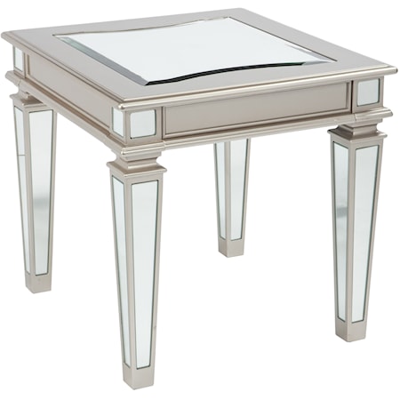 Silver Finish Rectangular End Table with Mirror Panels