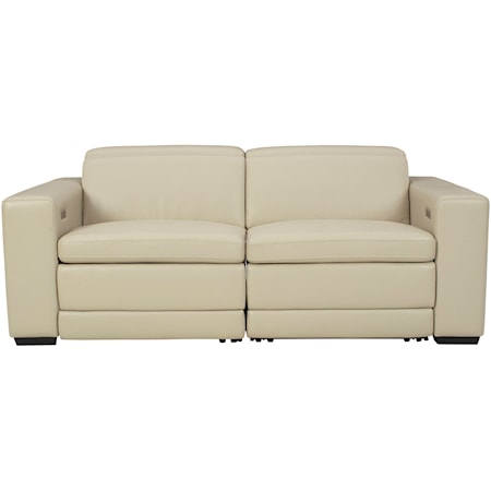 Contemporary Leather Match Power Reclining Loveseat