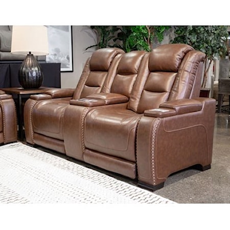 Contemporary Power Reclining Loveseat with Adjustable Headrests and Lumbar Support