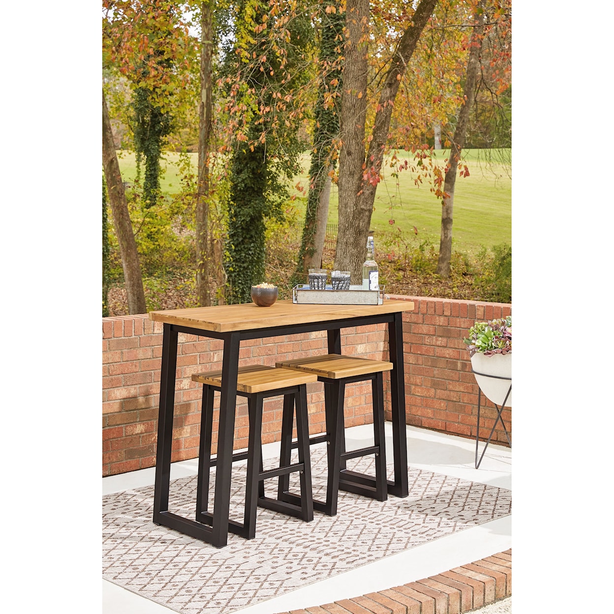 Ashley Town Wood Town Wood 3-Piece Counter Table Set