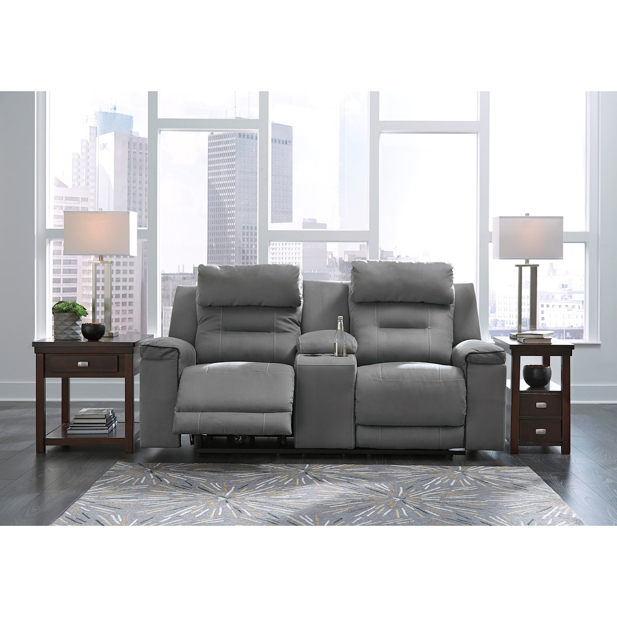 Ashley Furniture Signature Design Trampton Power Reclining Loveseat with Console