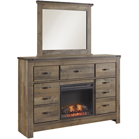 Dresser with Fireplace Insert & Mirror