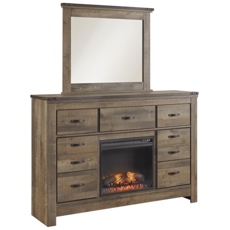 Dresser with Fireplace Insert & Mirror