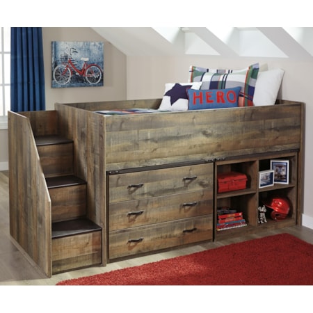 Loft Bed w/ Stairs, Bookcase, & Drawers