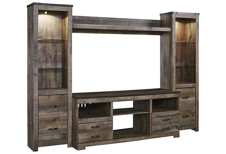 Trinell Large TV Stand & 2 Tall Piers w/ Bridge by Signature Design by Ashley at VanDrie Home Furnishings