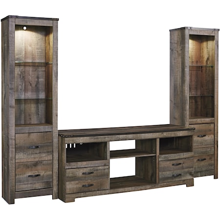 Rustic Large TV Stand & 2 Tall Piers