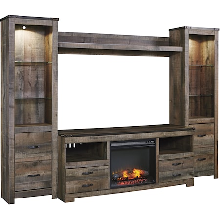 Large TV Stand w/ Fireplace, Piers, & Bridge