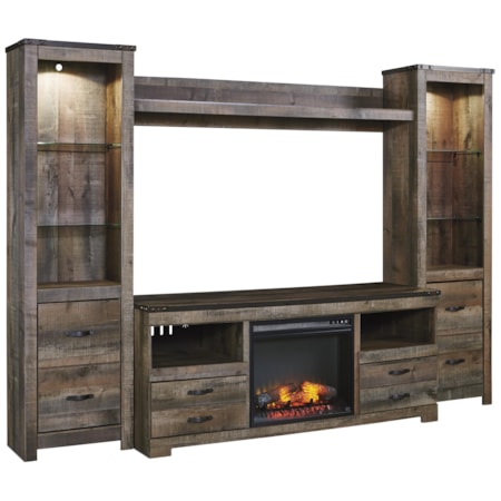 Large TV Stand w/ Fireplace, Piers, & Bridge