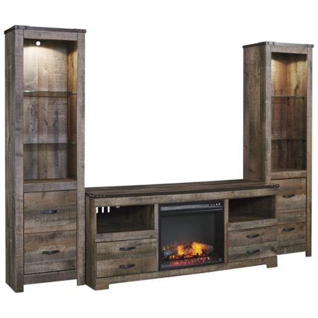 Large TV Stand w/ Fireplace & 2 Tall Piers