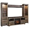 Signature Design by Ashley Trinell Large TV Stand w/ Fireplace, Piers, & Bridge