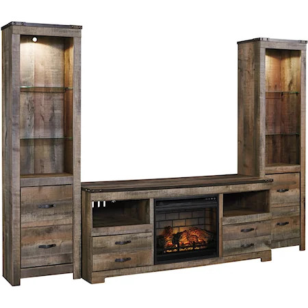 Large TV Stand w/ Fireplace & 2 Tall Piers