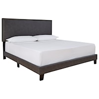 Queen Upholstered Bed in Grayish Brown Faux Leather