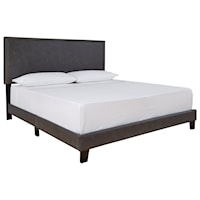 King Upholstered Bed in Grayish Brown Faux Leather