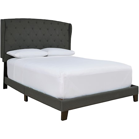 Queen Upholstered Bed with Charcoal Fabric Tufted Wing Back Headboard