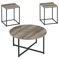 Rustic Contemporary 3-Piece Occasional Table Set with Metal Frame Bases