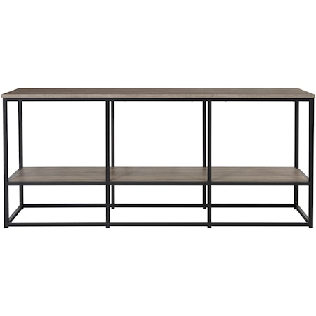 Black Metal Extra Large TV Stand with Rustic Shelves