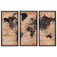 Pollyanna Tan/Black World Map Wall Art Set