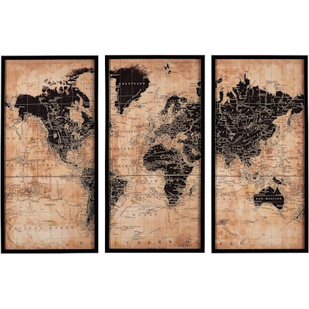 Pollyanna Tan/Black World Map Wall Art Set