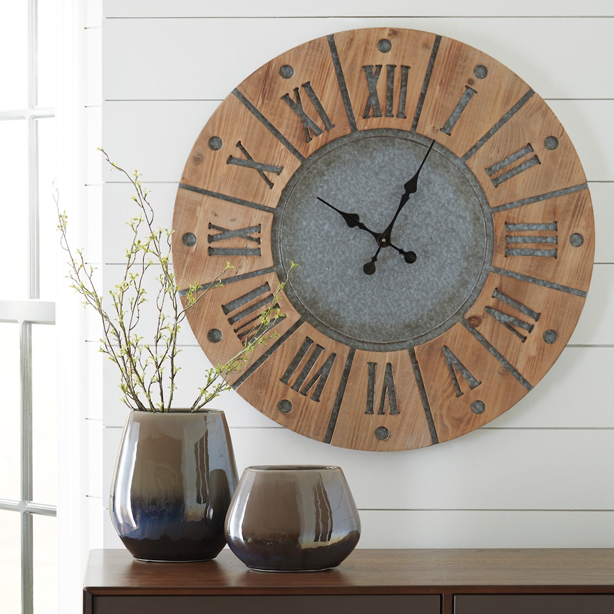 Signature Design by Ashley Wall Art Payson Antique Gray/Natural Wall Clock