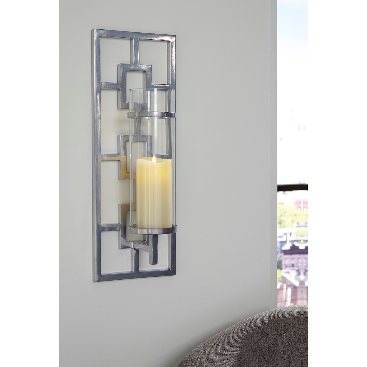 Signature Design by Ashley Wall Art Brede Silver Finish Wall Sconce
