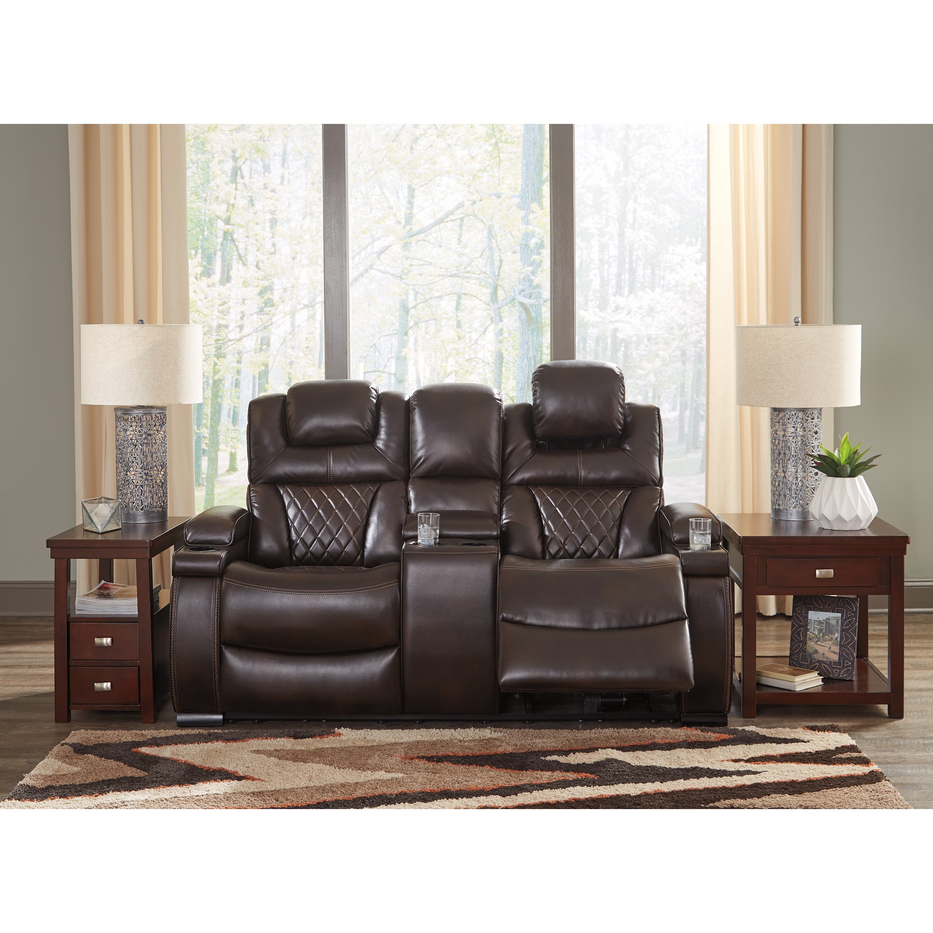 Signature Design by Ashley Warnerton Power Reclining Loveseat with Adjustable Headrest Royal