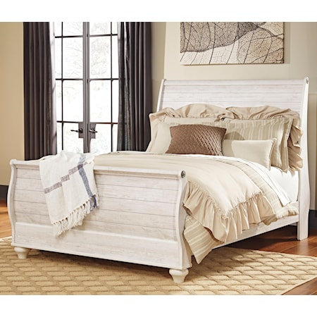 Queen Sleigh Bed in Washed Finish