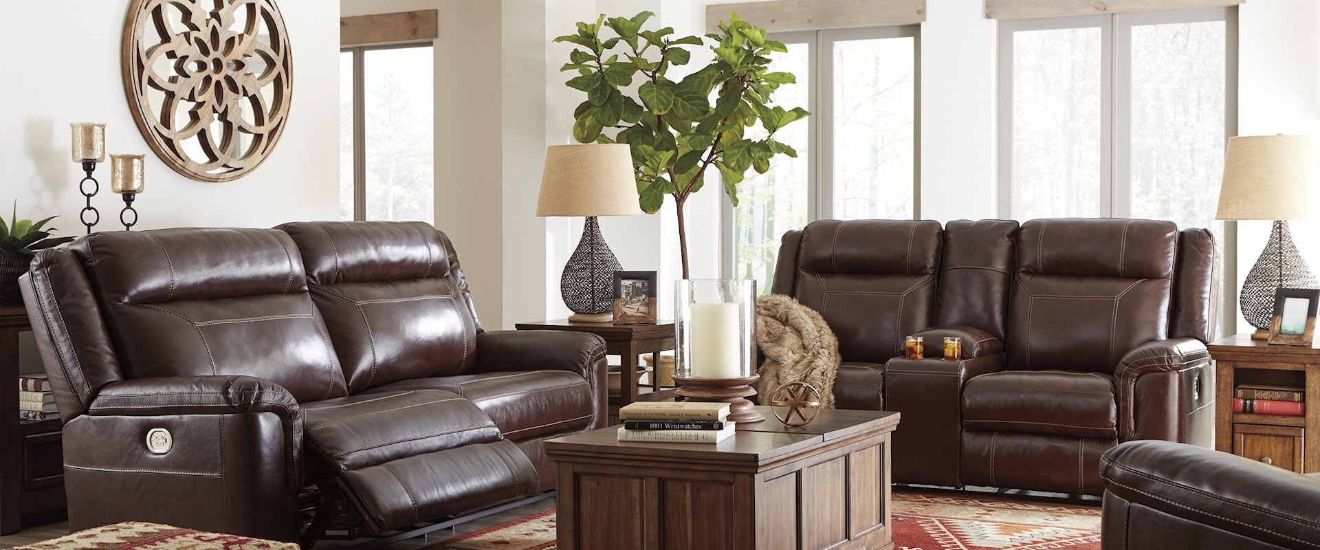 Coffee Power Recliner Loveseat and Power Recliner Set