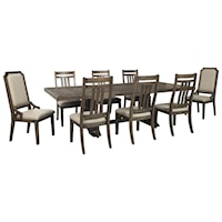 11 PC RECT EXT Table, 8 UPH Bent Slat Back Side Chairs and 2 UPH w/ Nail Head Trim Side Chairs Set