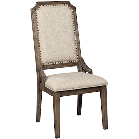Farmhouse Dining Upholstered Side Chair with Beige Fabric