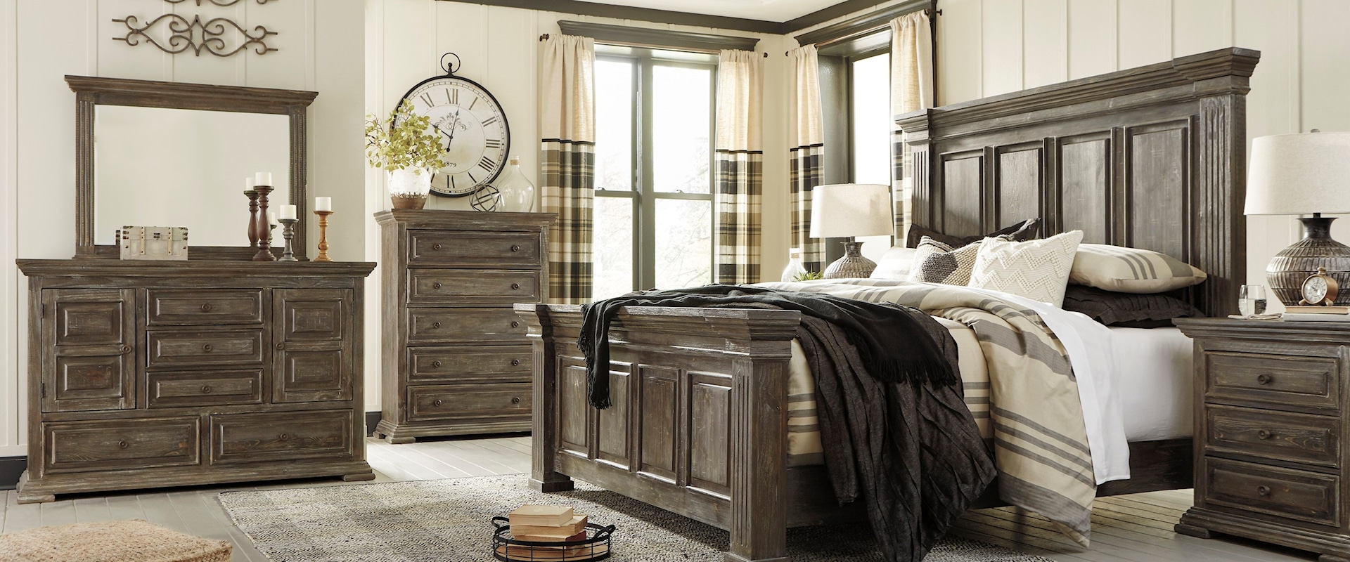 Mansion Rustic Dresser, Mirror, and 3 PC Queen Bed