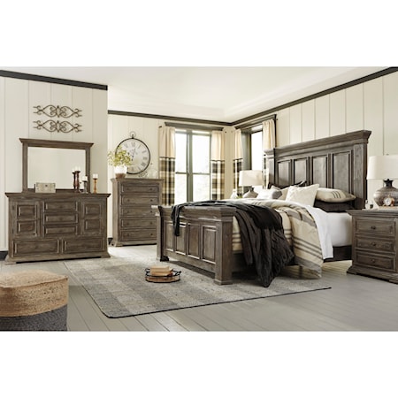 Mansion Rustic Dresser, Mirror, and 3 PC King Bed