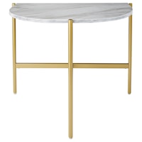 Gold Finish Half-Round Chair Side End Table with Faux Marble Top