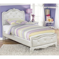 Twin Upholstered Bed in Silver Peal Faux Gator Finish