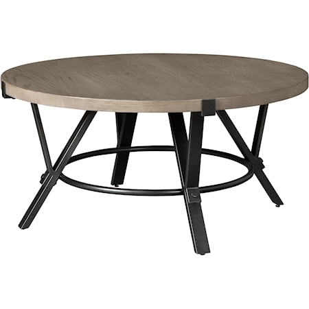 Industrial Round Cocktail Table with Steel Frame and White Oak Veneer Top
