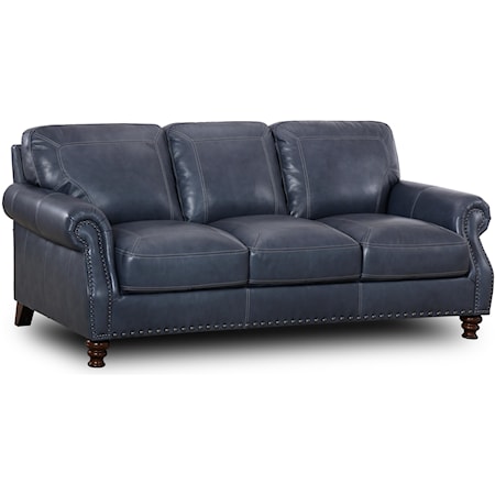 Rolled Arm Leather Sofa With Nailhead Trim