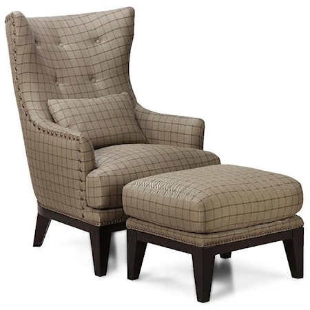 Transitional Wing Chair and Ottoman