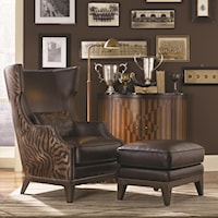 Traditional Top Grain Brown Leather Wing Back Chair & Ottoman Set with Nailhead Trim