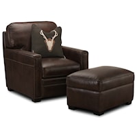 Leather Chair with Nailheads and Ottoman Set