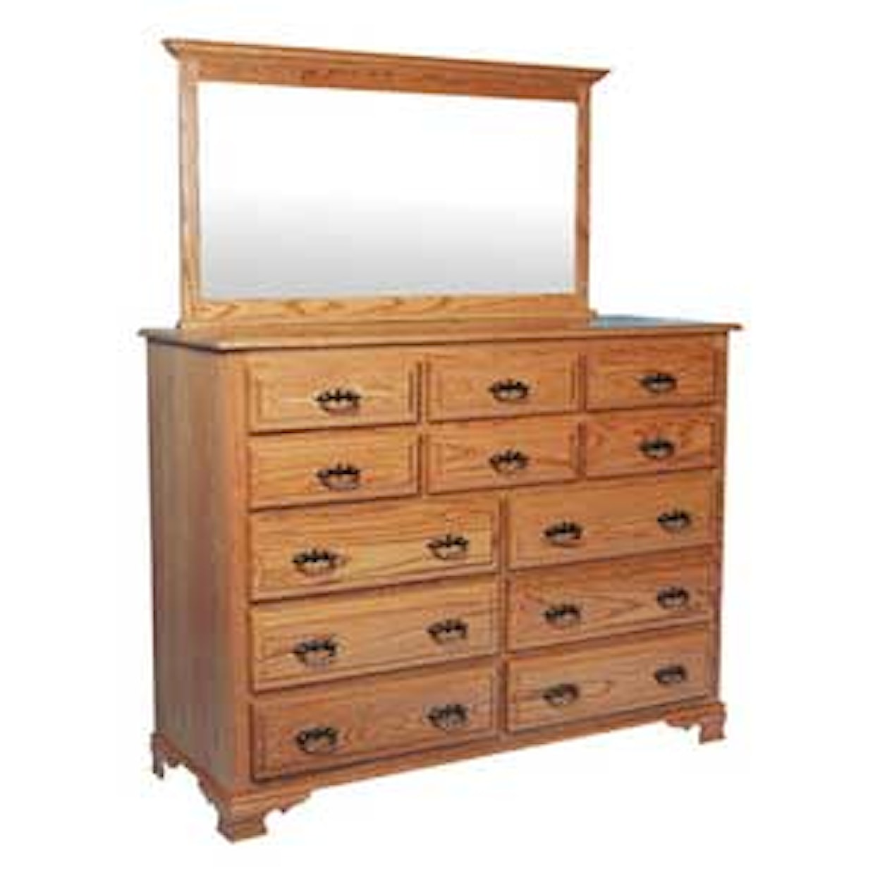 Simply Amish Classic 12 Drawer Bureau and Crown Top Mirror