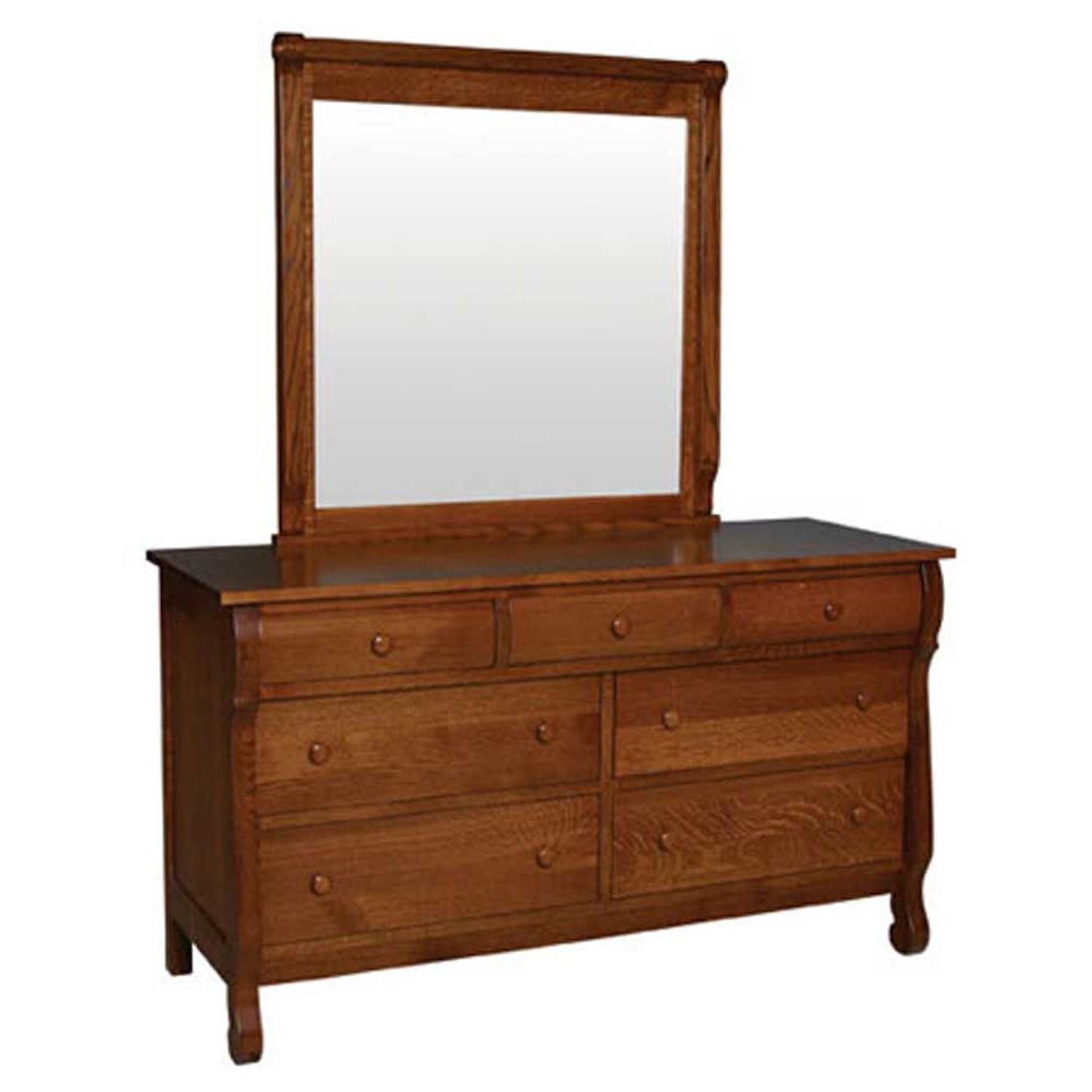 Simply Amish Empire 7 Drawer Dresser and Beveled Mirror