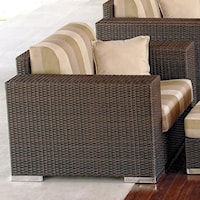 Outdoor Woven Synthetic Wicker with Aluminum Frame Streamlined Armchair with Upholstered Cushion Seat & Back