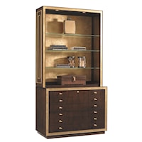 Beverly Palms Bookcase with File Cabinet, Display Lighting, and Gold-Tipped Back Panel