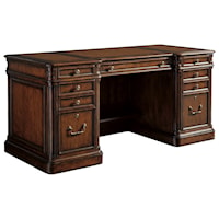 Morgan Executive Desk with Faux Leather Writing Surface and Lockable File Drawers
