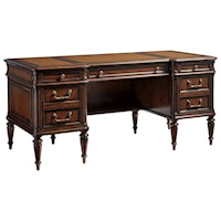Wesley Desk with Faux Leather Writing Surface and File Storage