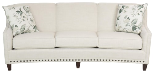 Slightly Curved Sofa with Sloping Track Arms and Nail Head Trim